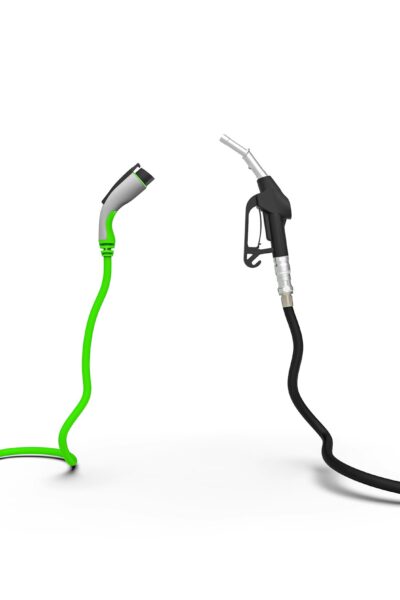 Gas nozzle vs electric vehicle charging plug