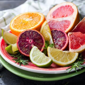 Sliced citrus fruit on the plate.