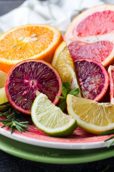 Sliced citrus fruit on the plate.